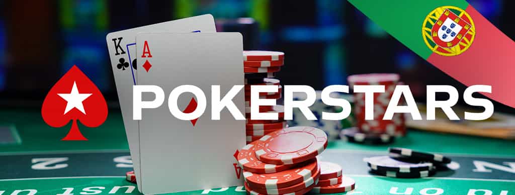 Fiches e carte da goco, logo Pokerstars e bandiera del Portogallo