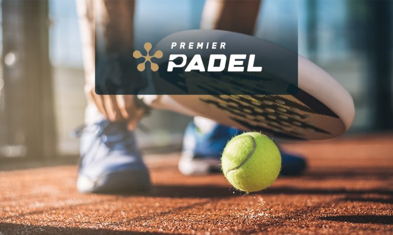 Racchetta padel e logo Premier Padel