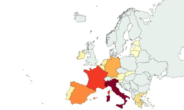 Mappa del numero di terminali POS attivi negli stati dell'area Euro