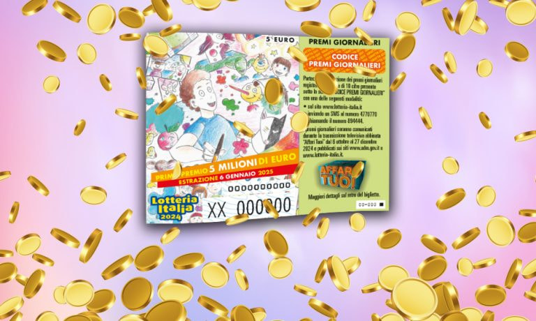 Biglietto della lotteria e monete sullo sfondo