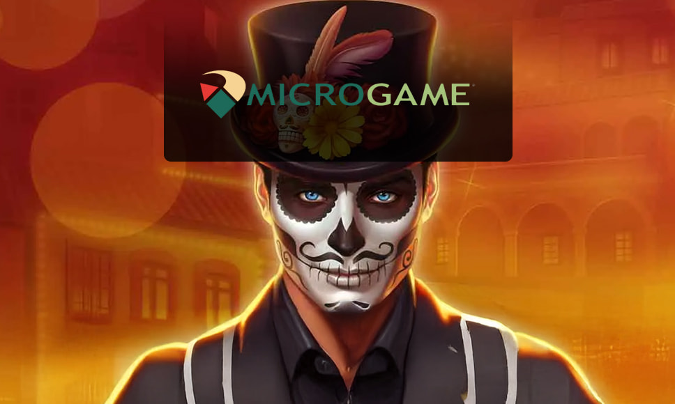 Logo Microgame e uomo truccato da Dia del Muerto