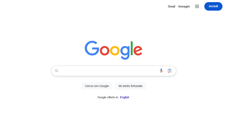 La schermata della home page di Google