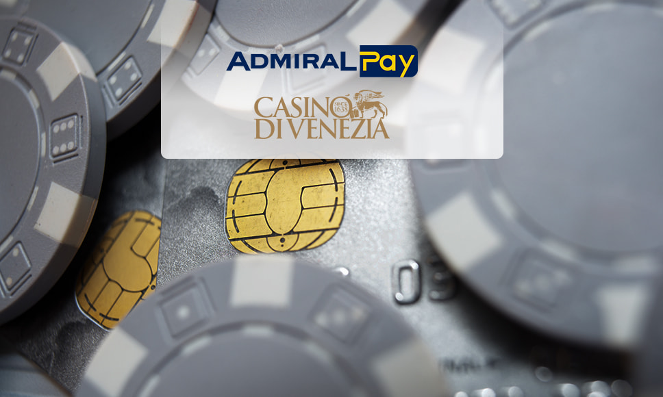 Logo ADMIRAL Pay e logo Casinò di Venezia con fiches e carte di credito