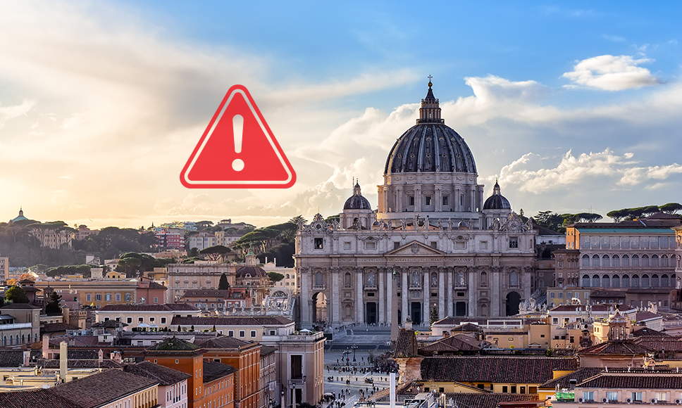 Foto del Vaticano e simbolo del pericolo