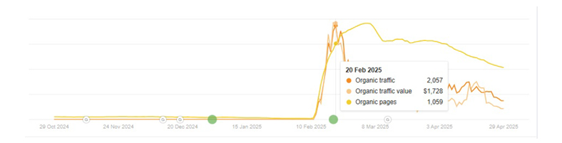 Grafico traffico pagine parassita web sito distrettopesca