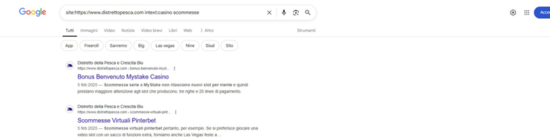 Metodo trovare pagine parassita web sito distrettopesca