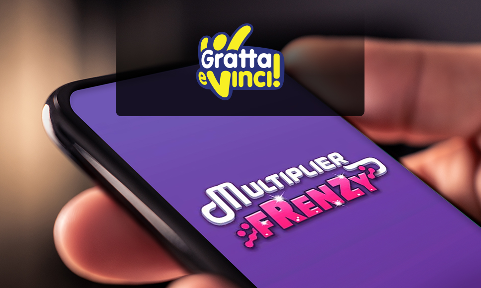 Smartphone con sfondo Multiplier Frenzy e logo Gratta e Vinci