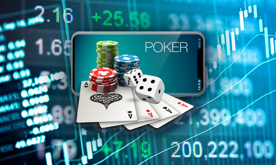 Elementi poker e casino, uno smartphone e uno sfondo con statistiche