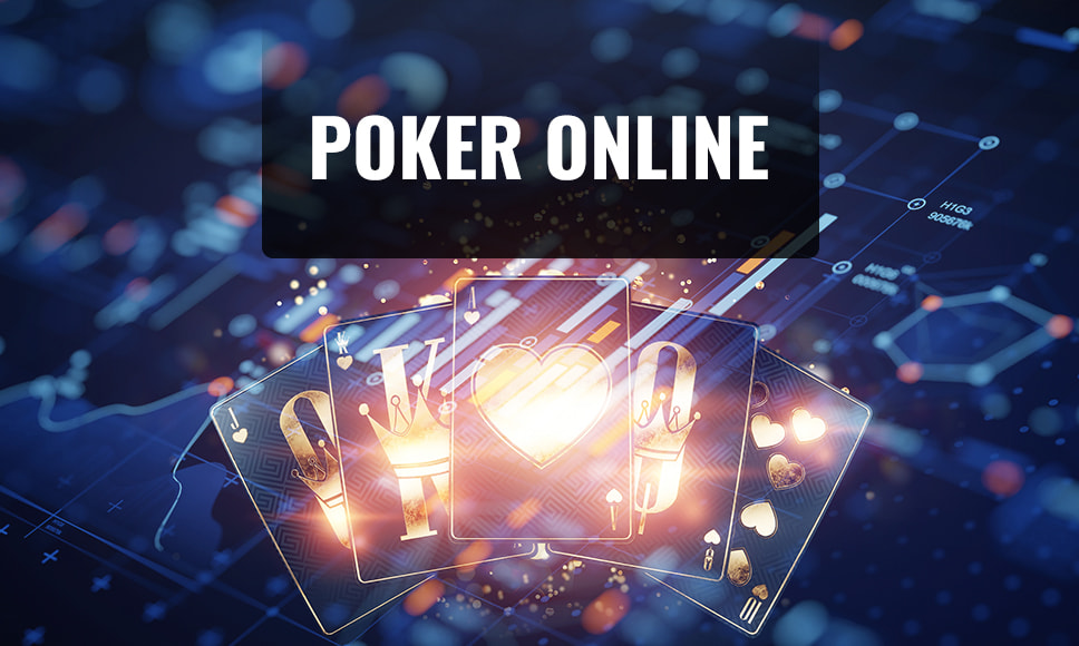 Scritta poker online con carte da gioco e grafici