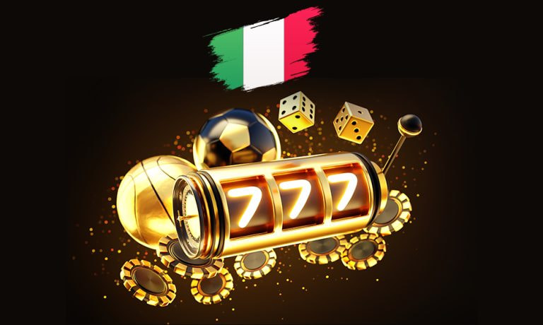Bandiera dell'Italia e immagine di una slot machine