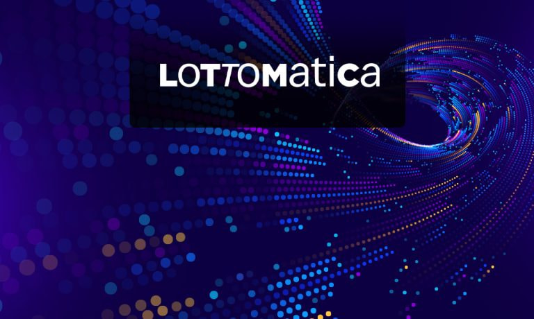 Logo Lottomatica e grafica che simbolizza indici di borsa.