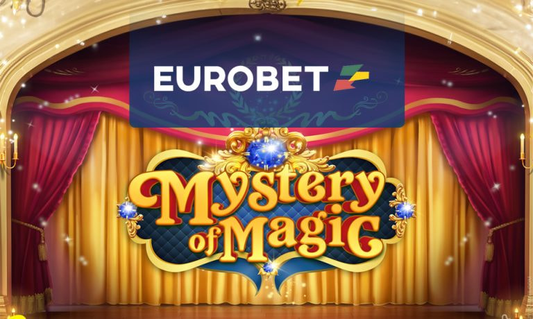 Logo Eurobet e grafica con logo di presentazione della slot Mistery of Magic. 