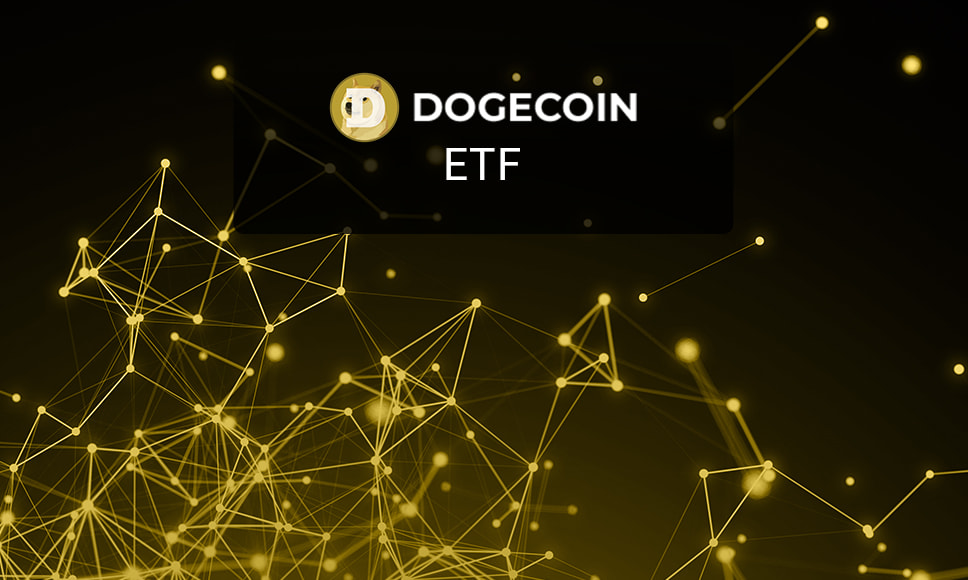 Logo Dogecoin e scritta ETF