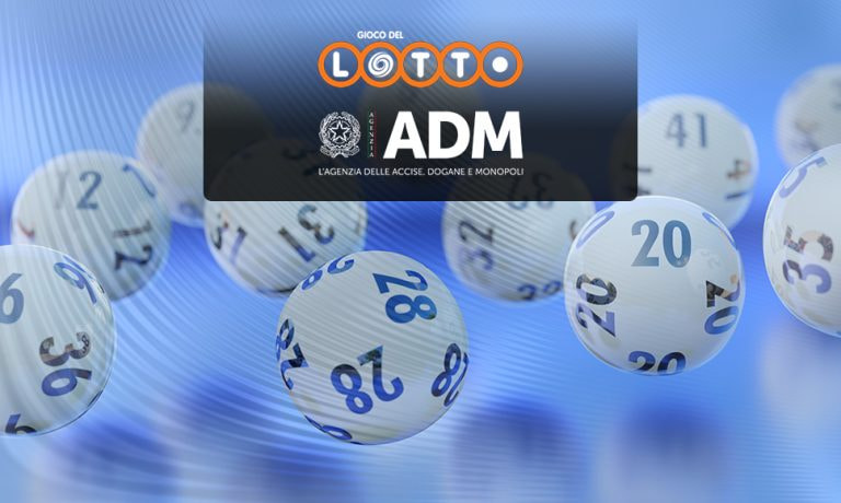 Logo del Lotto, logo di ADM e palline del Lotto.