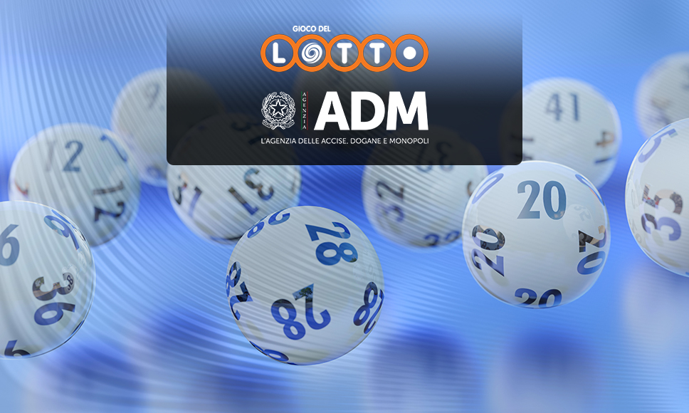 Logo del Lotto, logo di ADM e palline del Lotto.