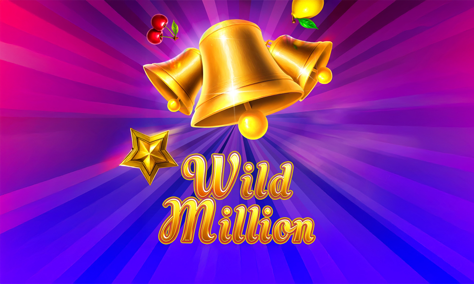 Logo slot Wild Million con simboli di campane, frutta e una stella.