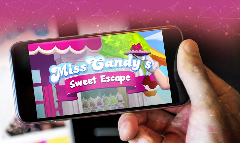 Smartphone con logo Miss Candy Sweet Escape.