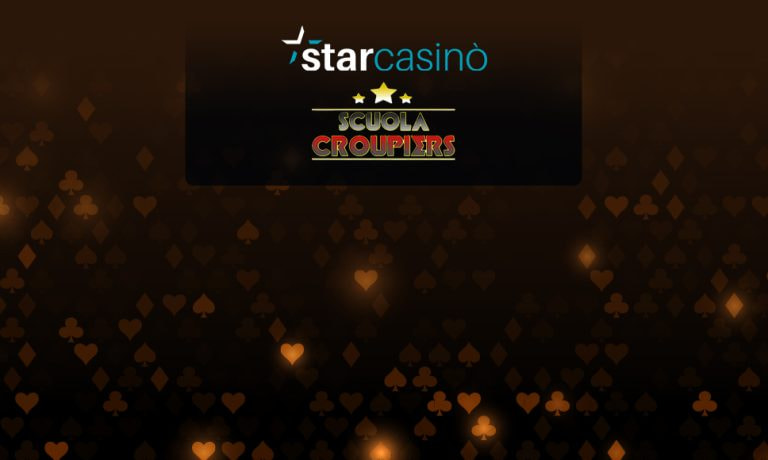 Logo StarCasinò, logo Scuola Croupiers e simboli dei semi delle carte.