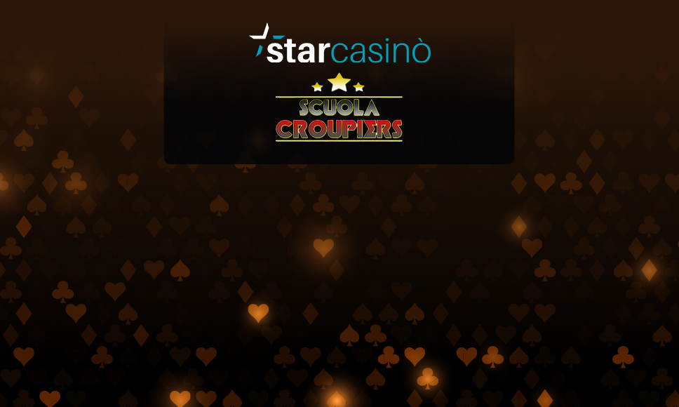 Logo StarCasinò, logo Scuola Croupiers e simboli dei semi delle carte.