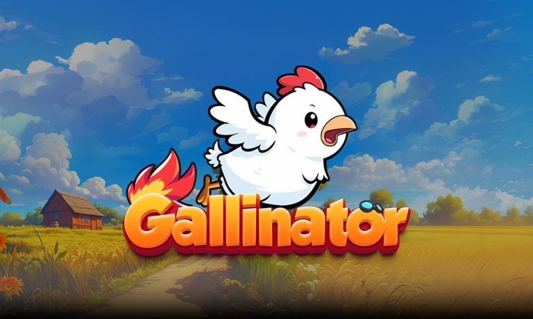 Logo del crash game Gallinator, con il disegno di una gallina che corre e una fattoria sullo sfondo.