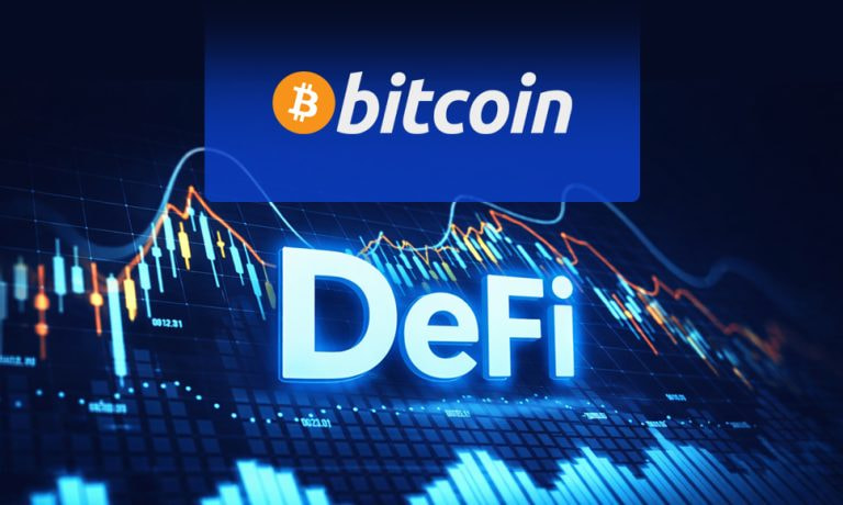 Grafici, logo Bitcoin, logo DeFi