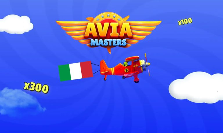 Logo Avia Masters con l’aeroplanino del gioco e moltiplicatori x100 e x300.