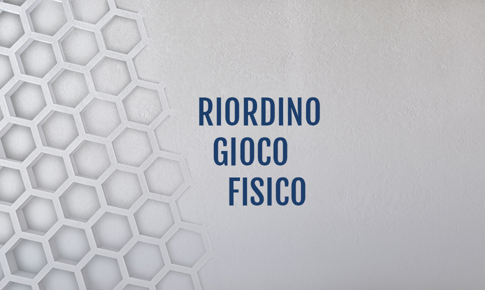 La scritta Riordino gioco online con una elaborazione grafica come sfondo.