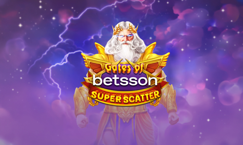 Logo della slot Gates of Betsson Super Scatter con il protagonista del gioco Zeus.