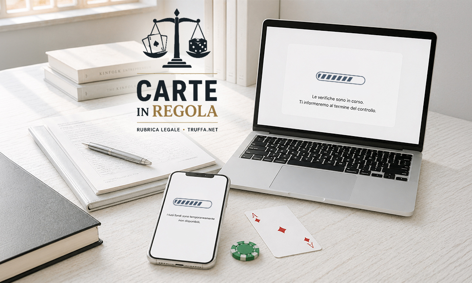 Laptop e smartphone con verifica del conto, e logo Carte in regola