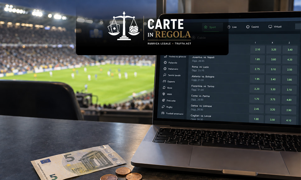 Laptop con quote, euro, stadio e logo Carte in regola